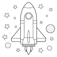 rocket launching into space simple line drawing coloring page line art illustration vector