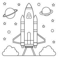 rocket ship in space with stars simple sketch coloring page line art illustration vector