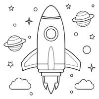 outline of spaceship soaring through stars coloring page line art illustration vector