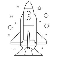 rocket launch scene with planets in background coloring page line art illustration vector