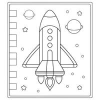 rocket launching into sky with clouds and stars coloring page line art illustration vector