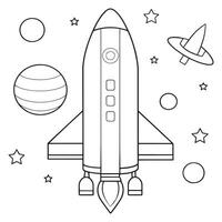 rocket ship in space with stars and planets sketch coloring page line art illustration vector