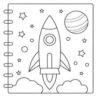 space rocket notebook coloring page launch design coloring page line art illustration vector