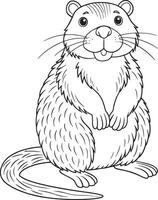 Cute Cartoon Nutria Standing Upright Coloring Page for Kids vector