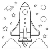 spaceship launch into space illustration coloring page line art illustration vector