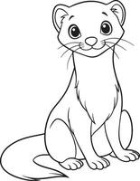 Cute Cartoon Weasel Sitting and Smiling Black and White Outline vector
