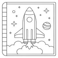 rocket launching into space simple sketch design coloring page line art illustration vector