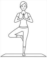 Woman practicing Tree Pose yoga exercise guide illustration vector