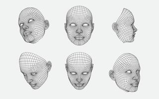 3d wireframe human heads at different angles, technology concept vector