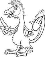 cartoon Caudipteryx or feathered dinosaur character coloring page vector