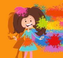 happy cartoon girl having fun on party with color powders vector