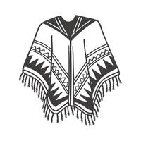Hand drawn monochrome poncho with fringe and ethnic patterns. National symbol of Mexico. vector