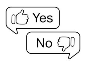 Two speech bubbles with Yes or No. Like and dislike. Representing positive and negative responses. Rating of customer service satisfaction. Feedback concept. Quality control vector