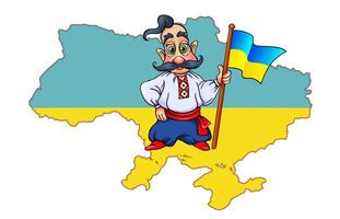Cossack with Ukrainian flag on map background of Ukraine vector
