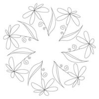 Circular frame with ornamental line art flowers in a botanical style. Suitable design for greeting cards, banners, and invitations vector