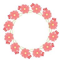 Red circular frame with decorative flowers motifs. Abstract botanical design perfect for greeting cards, banners, and invitations vector