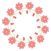 Red round frame featuring decorative flowers. Abstract botanical illustration ideal for greeting cards, banners, and invitations vector