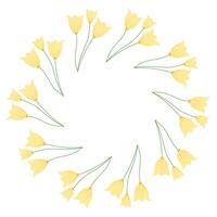 Yellow circular frame with ornamental tulips. Abstract botanical design suitable for greeting cards, banners, and invitations vector