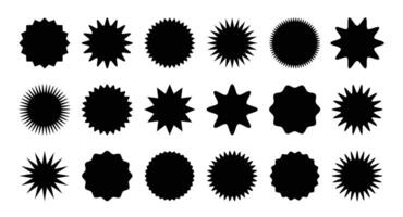A set of black and white sunburst shapes vector