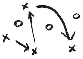 Tactical sports diagram with team strategy and movement. Arrows show attack and defense paths. vector