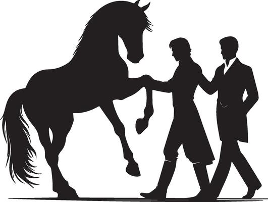 Elegant horse and gentlemen silhouette
