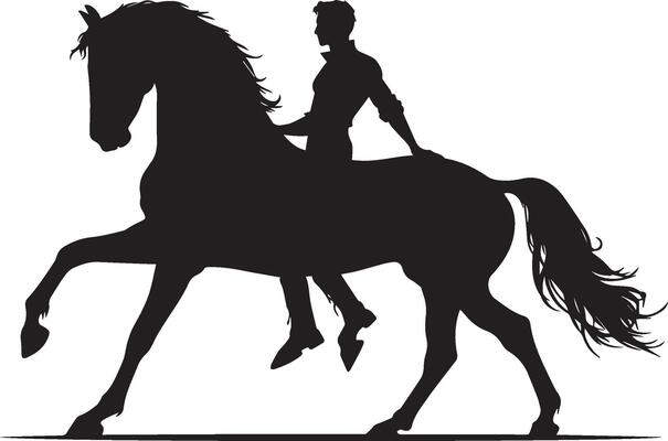 Silhouette of rider and horse in motion