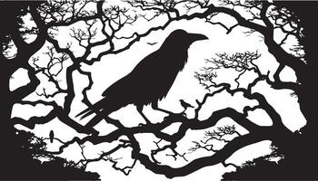 Silhouette of a raven in a barren tree vector