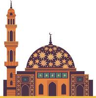 This image showcases a detailed silhouette of a mosque distinguished by its intricate design and star-patterned dome. The style is a flat graphic silhouette. vector
