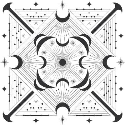 Celestial moon phases geometric silhouette