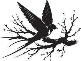 Silhouette of swallow on branch vector
