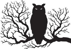 Silhouette of an owl on a bare tree branch vector