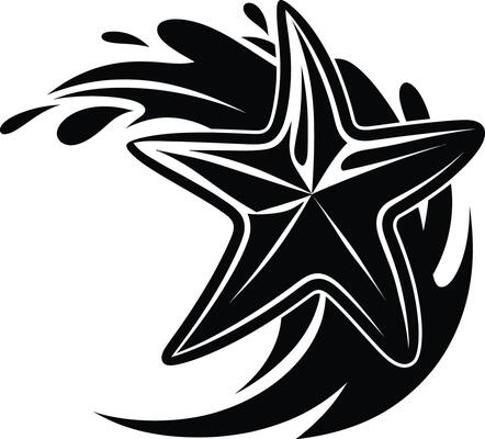 Starfish in ocean wave silhouette