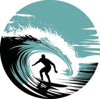 Surfer riding ocean wave silhouette vector