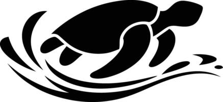Sea turtle in ocean wave silhouette vector