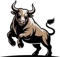 A bull is standing on its hind legs and has horns vector