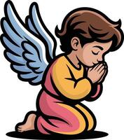 A cartoon angel kneeling with his hands folded vector