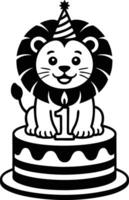 A lion is sitting on a cake with a candle on it vector