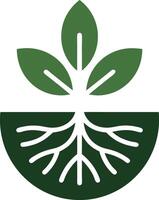 A green plant with roots in a bowl vector