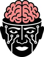 A black and pink image of a man with a brain on his head vector