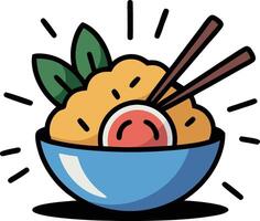 A bowl of noodles with chopsticks and a smile vector