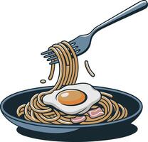 Spaghetti with egg and bacon vector