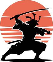 A silhouette of a samurai with a sword vector