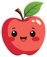 A red apple with a green leaf on it vector