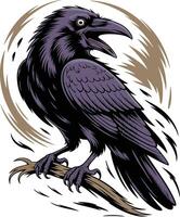 A raven sitting on a branch vector