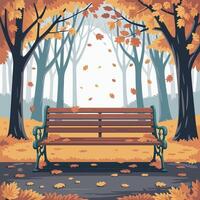 An illustration of a park bench in the fall vector