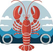 Lobster with rope and rope in the ocean vector