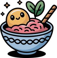 A bowl of fruit smoothie with a smiley face vector