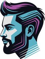 A man with a beard and a purple and blue beard vector