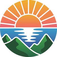 The sun rising over mountains and water vector