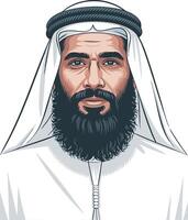An arab man with a beard and a white turban vector